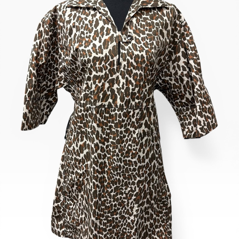Tory Burch Leopard Print Shirt Dress Belted Cotton Safari Chic Size 8 - Picture 3 of 15